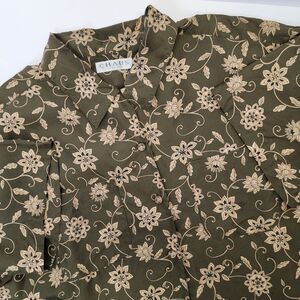 Chaus Womens Green Tropical 100% Silk Short Sleeve Button-up Collared Shirt 16